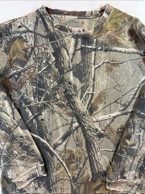 Realtree AP Camo Long Sleeve Tee Y2K Hunting Outdoors Brown Green L